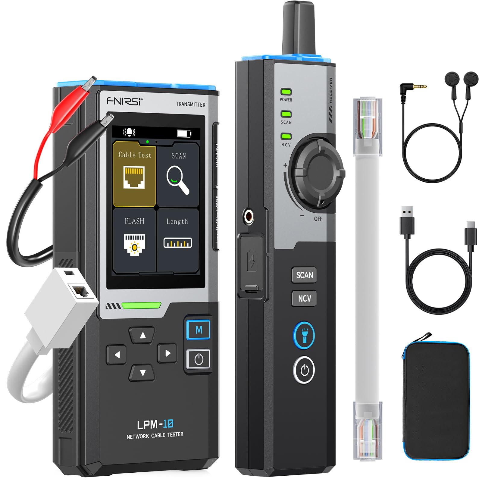 FNIRSI LPM-10A Netzwerktester Kabeltester RJ45 RJ11 LAN Ethernet Tester CAT5 CAT6 PoE NCV Längentest wiederaufladbar