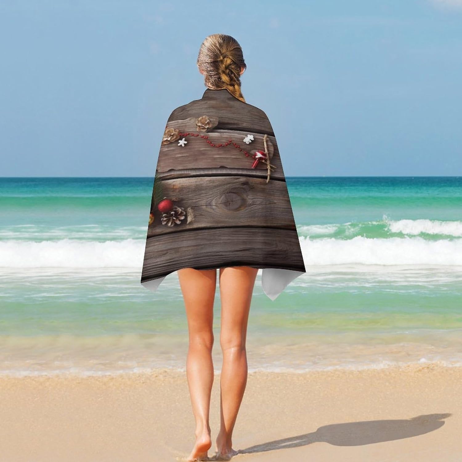 Swimming Towel, Christmas Old Wooden Board Printed Fashion Towel,Portable Towel,Durable Towel