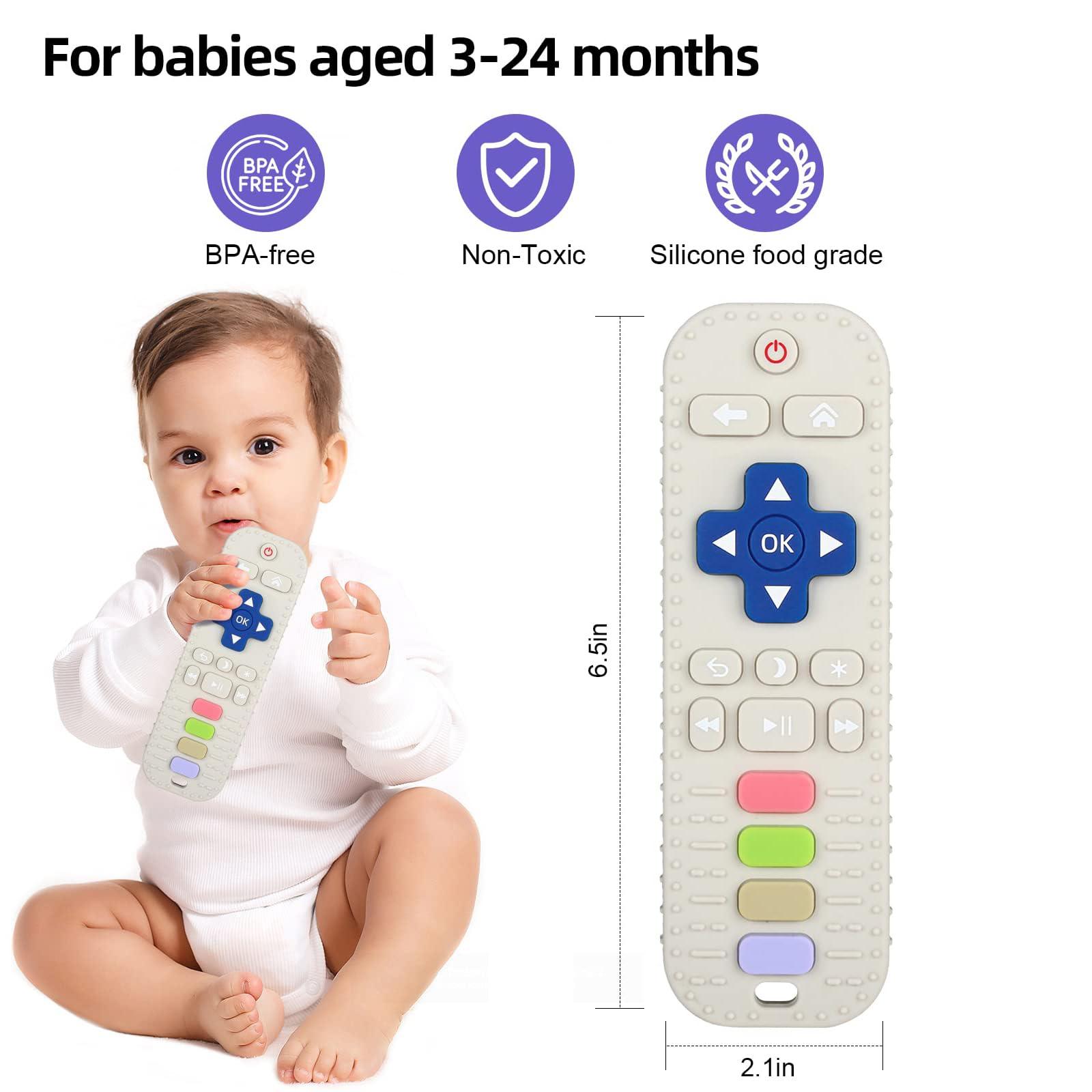 WUJUN Baby Teether Toy Chew Toy for Babies 3-24 Months TV Remote Control Shape Teething Relief Baby Toys for Infants (Apricot) - Image 2
