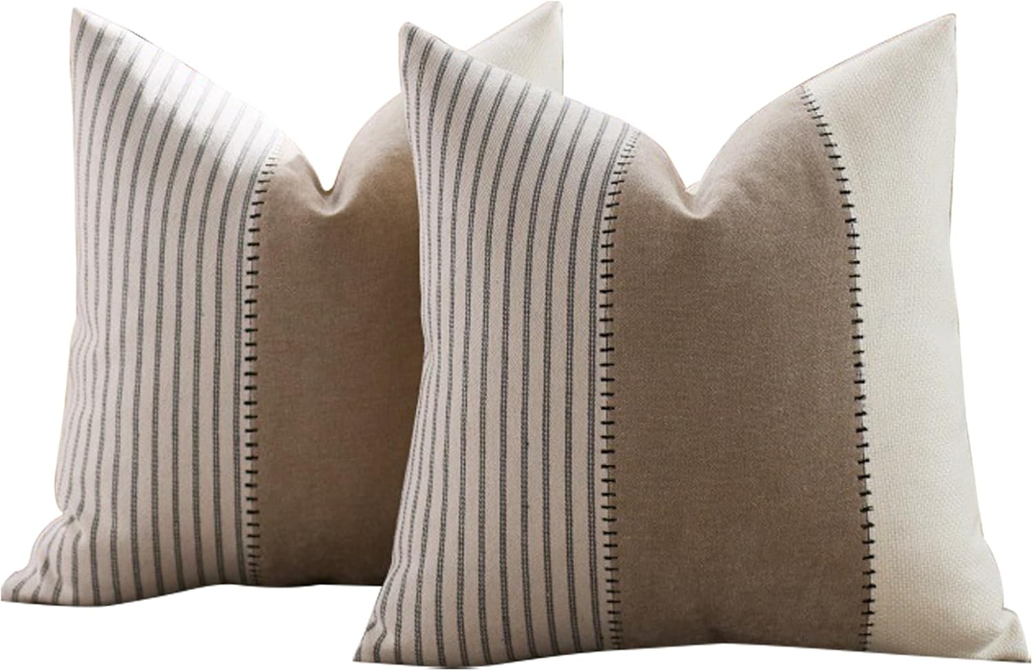 Striped Patchwork Pillow Covers Neutral Linen Square Cushion Cover Modern Simple Pillow Case for Sofa Bed Living Room Bedroom Hotel Grey 18x18