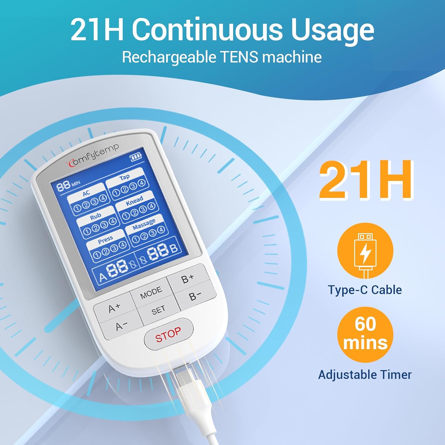 Comfytemp TENS Unit Muscle Stimulator, FSA HSA Eligible Dual Channels TENS Machine for Pain Relief, Electronic Pulse Massager for Back, Period Cramps, Neck, Sciatica, 24 Modes - Image 4