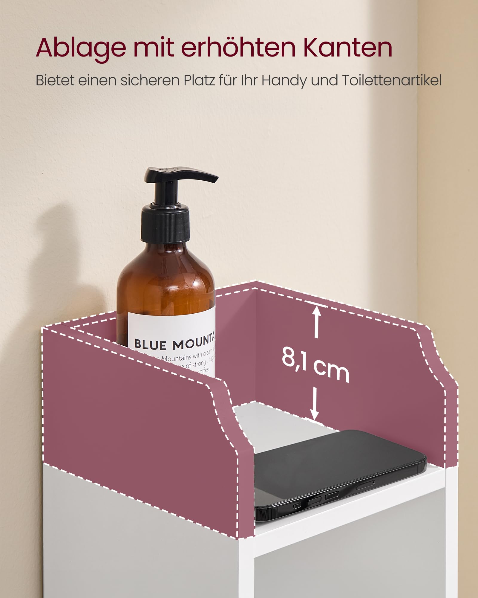 VASAGLE Badezimmerschrank klein, Badschrank schmal, stehend, mit Tür und Regal, Kleiner Schrank für Toilettenpapier, Toilettenschrank, verstellbare Ablagen, 20 x 18 x 92 cm，wolkenweiß BBC311W01
