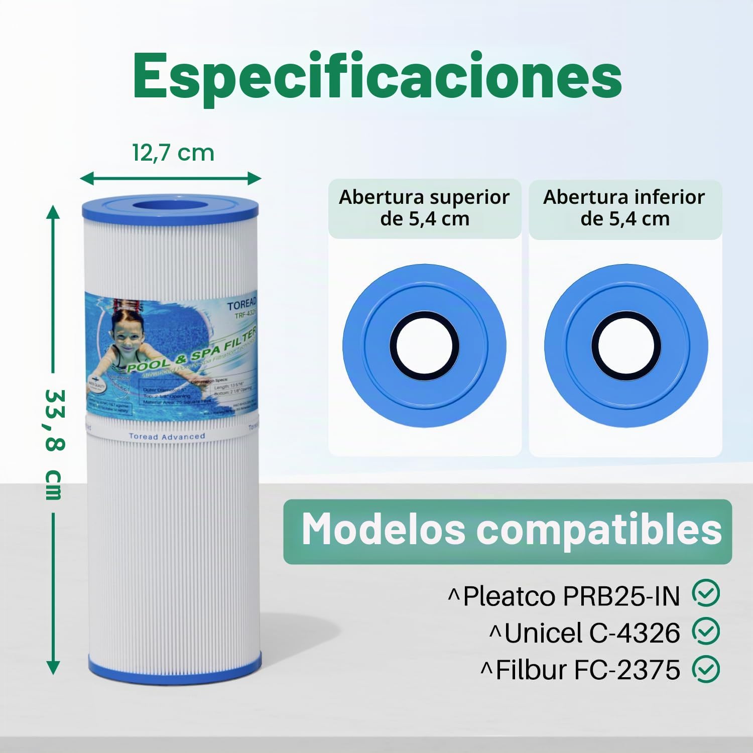 TOREAD Filtro de SPA para, Compatible con a Pleatco PRB25-IN Unicel C-4326 FC-2375, 25 pies Cuadrados, Pentair R173434, Waterway 817-5000, Dynamic RDC-25, 5 x 13 filtros de SPA
