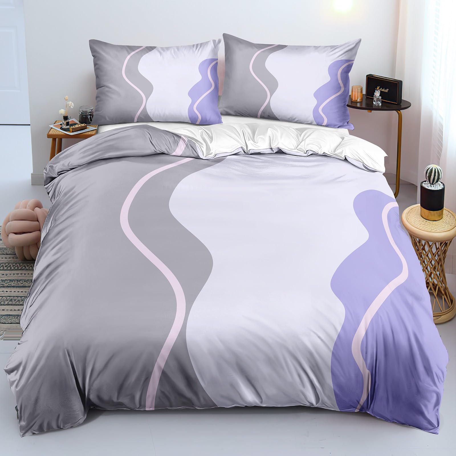 Housse de couette 140x200 moderne en microfibre avec 2 taies d'oreiller