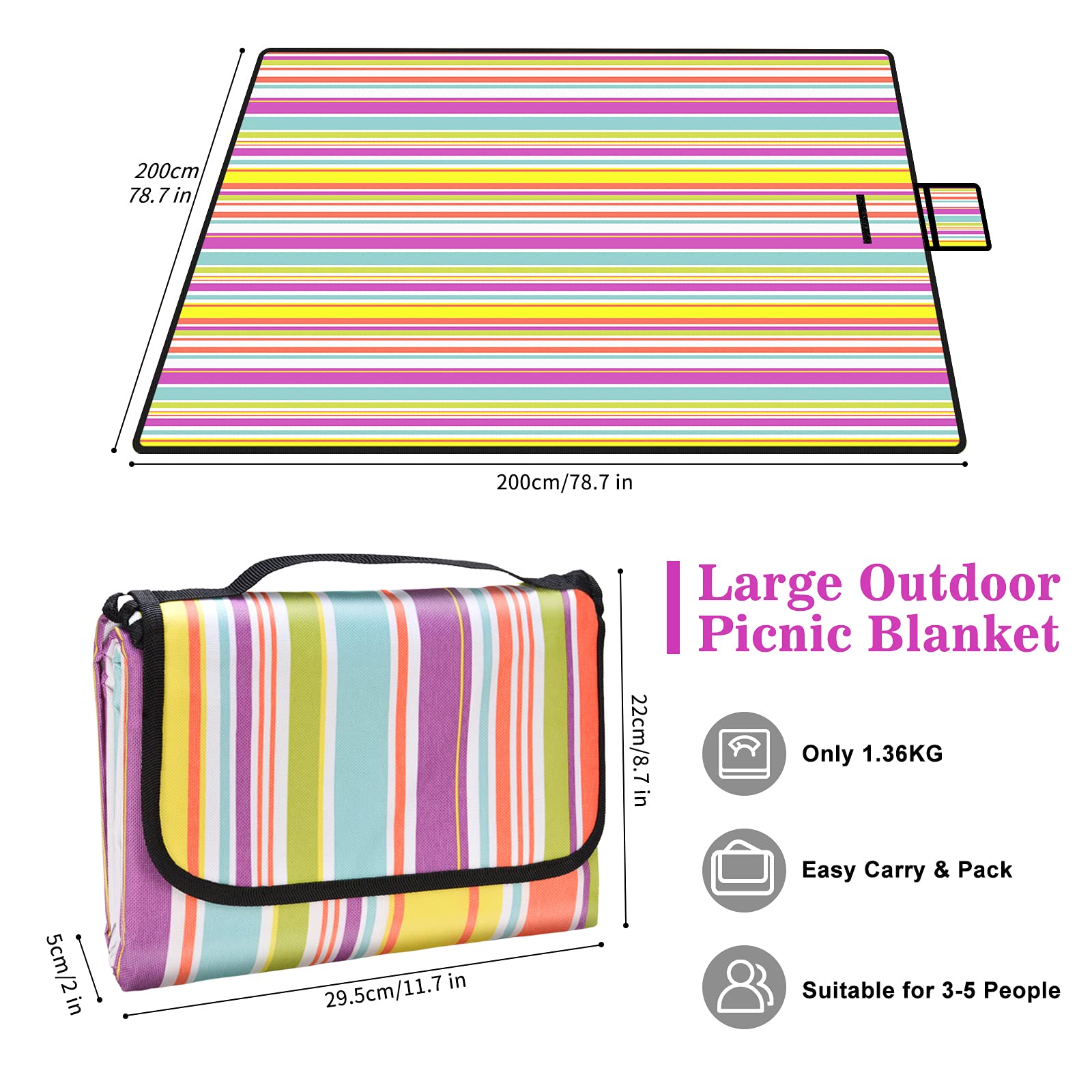 Telo Da Picnic Impermeabile Oziral 200x200cm - Coperta Per Spiaggia, Campeggio E Outdoor - Foto 7