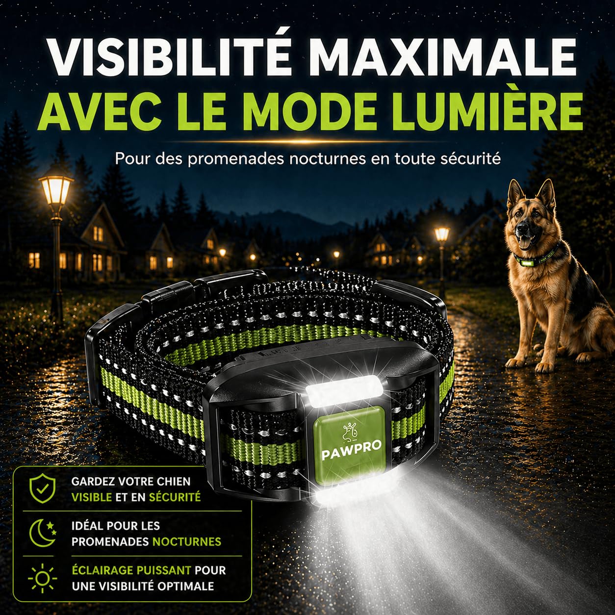 PAWPRO Collier de Dressage, Conforme Nouvelle Loi Bien Être Animal, Portée XXL 3km, Mode Lumière Nocturne, Guide de Dressage Inclus, BIP Vibration Boost, Adapté à Tous Les Chiens (2 Colliers)