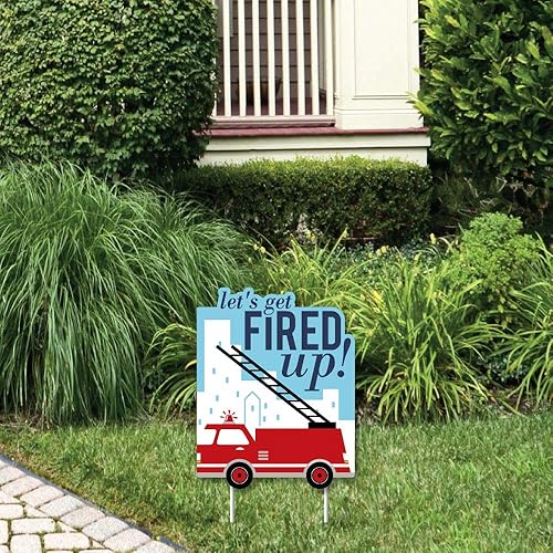 Cartel de césped para exteriores con texto en inglés Big Dot of Happiness Fired Up Fired Up Fire Truck  1 pieza