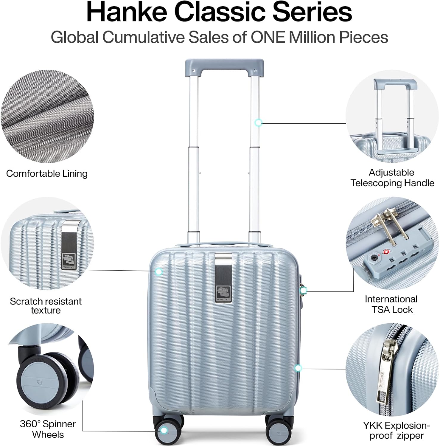 Hanke 14 Inch Underseat Carry On Luggage with Wheels Hard Shell Suitcases Carry On Bag Lightweight Small Mini Suitcase Travel Luggage for Travel（Gray） - Image 4
