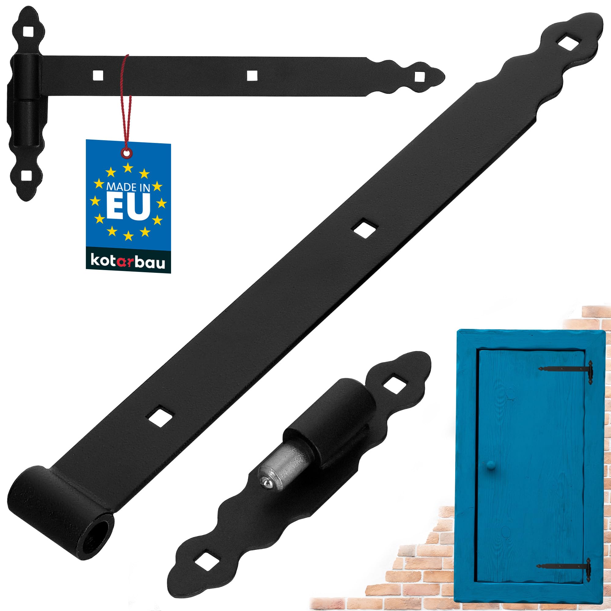 KOTARBAU® Exterior Shutter/Door Strap Hinge 400 mm (15.75 in) Wooden Gate Door Hinges Shutter Hinges Powder Coated Black