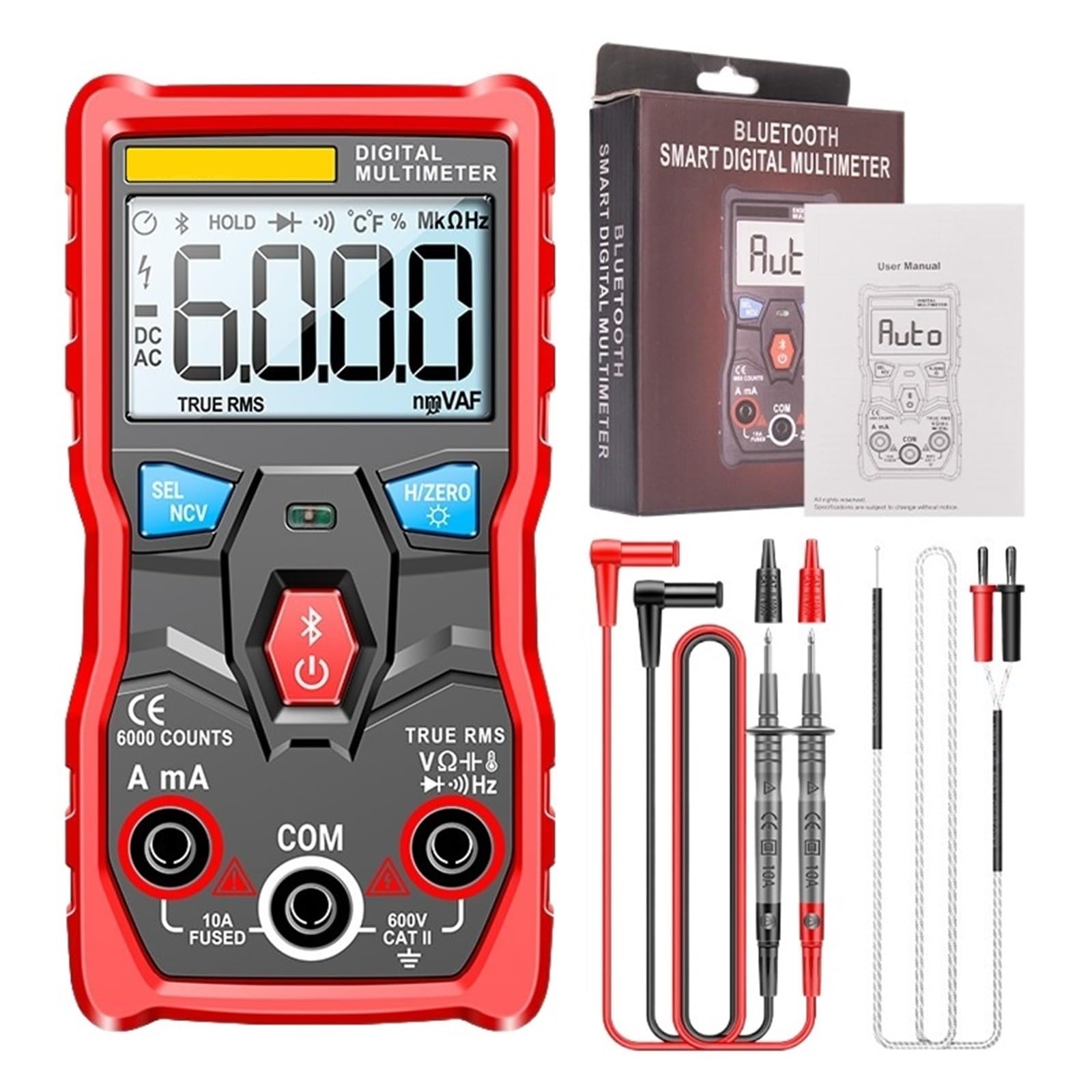 Multímetro Analógico Digital Bluetooth 6000 Recuentos True AC/DC Medidor De Prueba Automotriz Capacitancia Voltaje Corriente Lectura Rápida Precisa Sencilla(Red PRO)