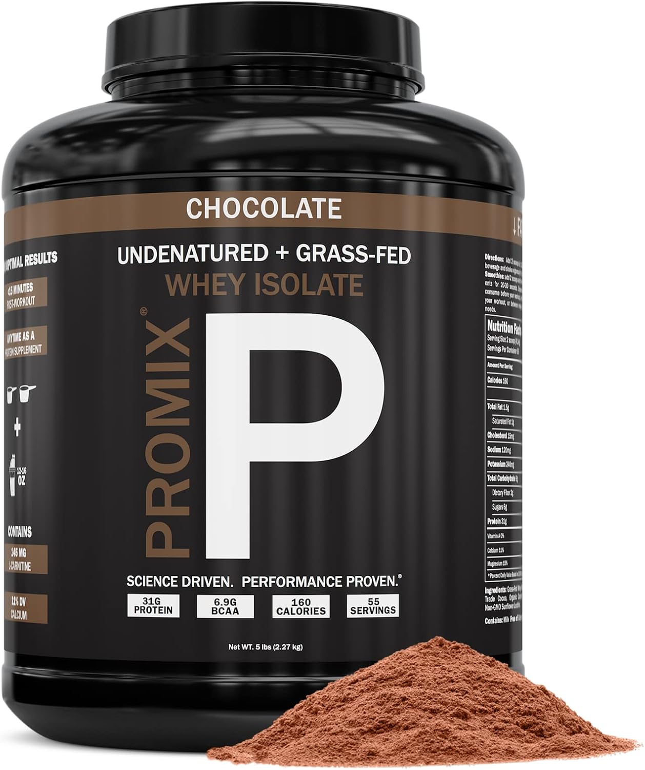 Promix Whey Protein Isolate Powder, Chocolate 5lb Bulk GrassFed