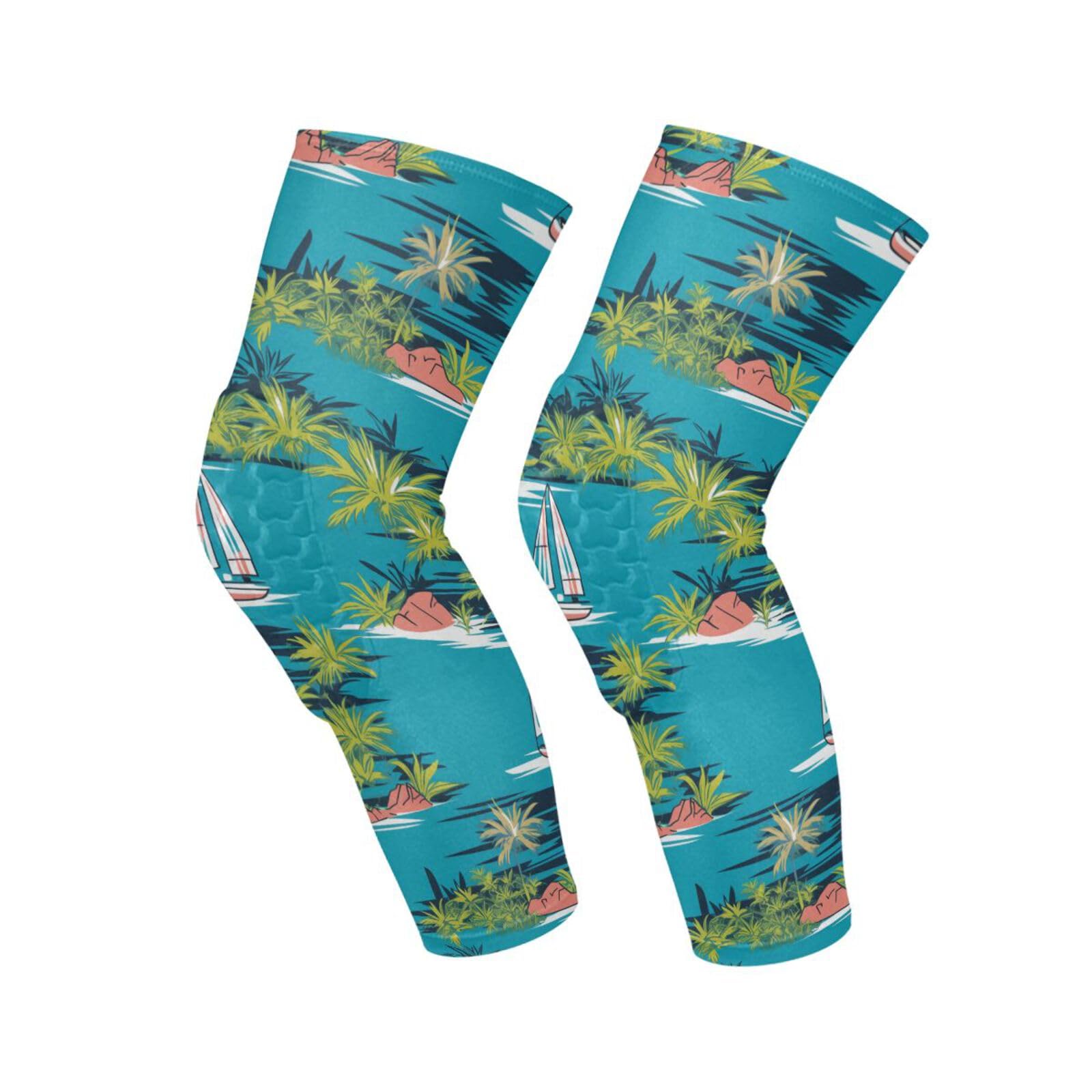 JUNZAN Tropical Palm Trees Basketball Knee Pads for Youth Kids Wrestling Knee Pads with Sleeves Sport Kneepads for Volleyball Football Blue