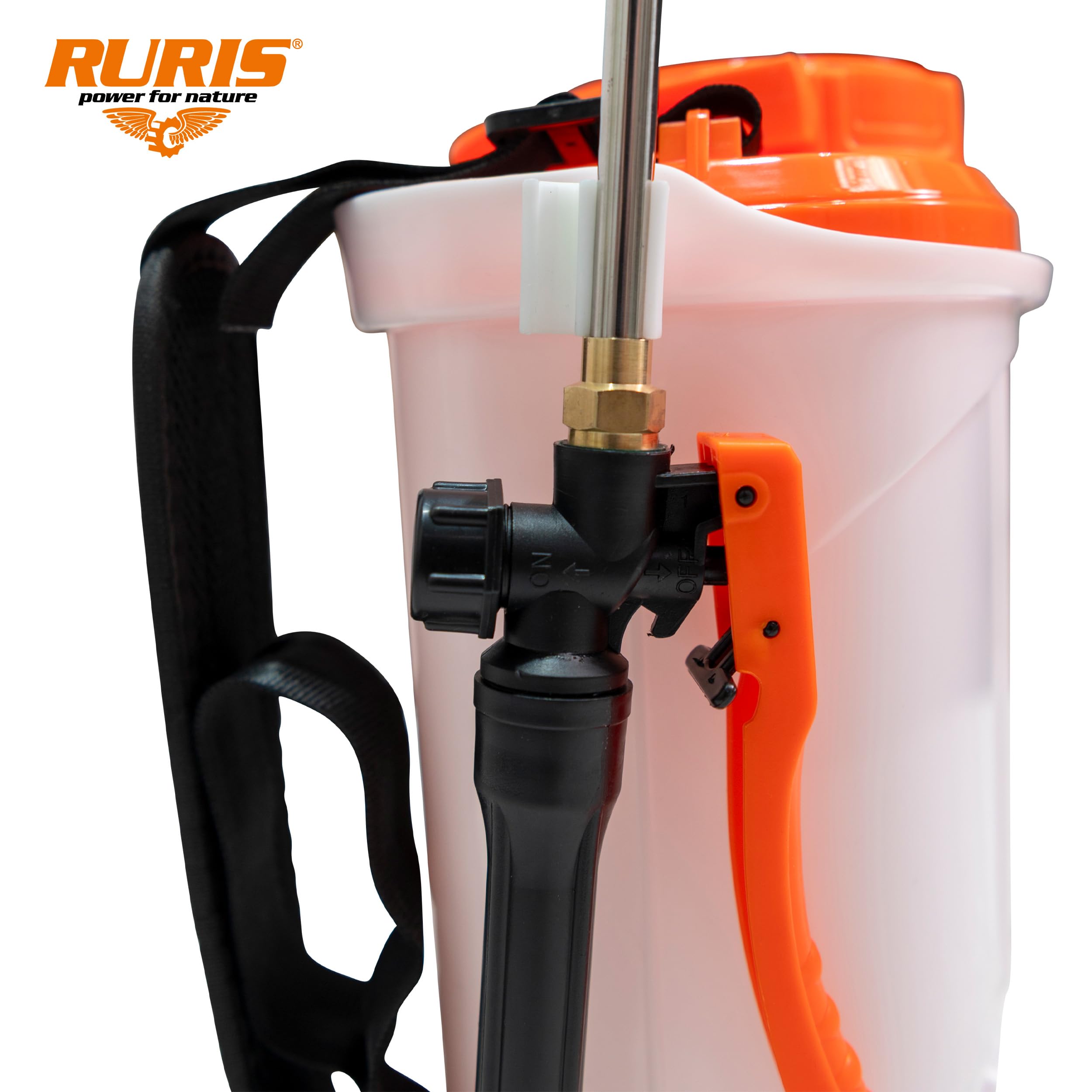 RURIS – Pulverizador eléctrico RSE 500 – Batería de 12 V Autonomía 4 h – Pantalla LED con indicador de Carga – Lanza metálica y 4 boquillas Intercambiables – Jardín, Limpieza y desinfección – 5 L
