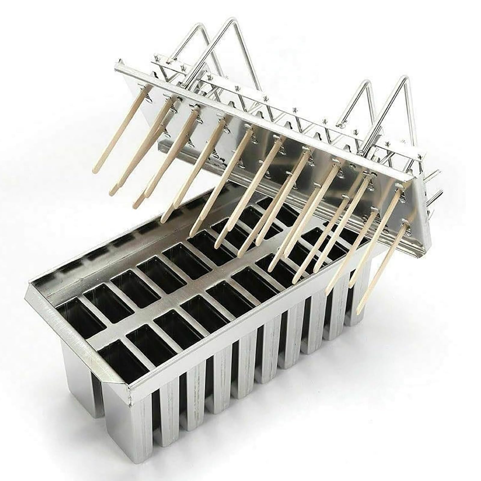 TsoLay Moldes Comerciales para Paletas, 20 Moldes De Acero Inoxidable para Helados, Soporte para Palitos De Helado, Reutilizables, para Preparar Deliciosos Helados Y Yogurt Casero