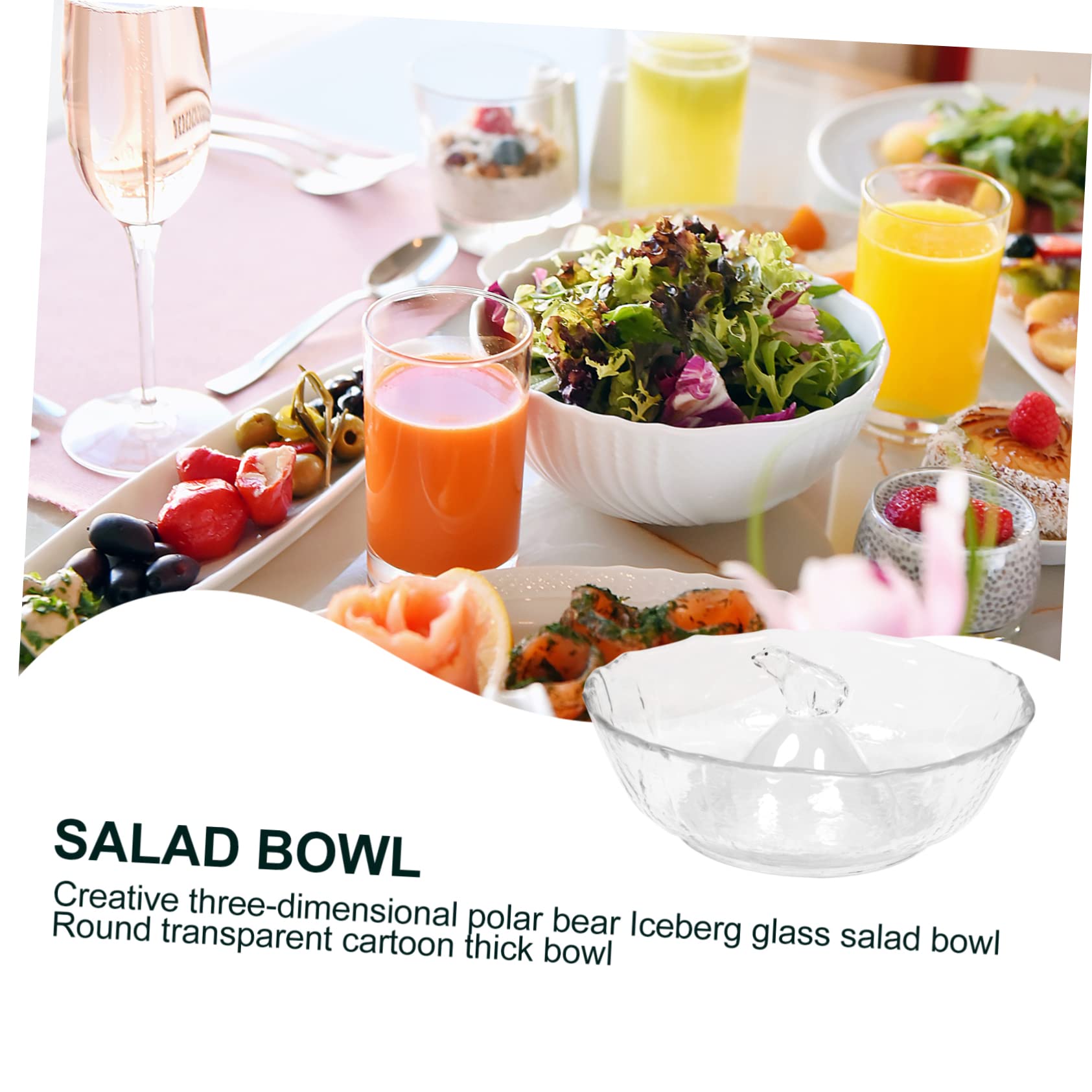 Cabilock Saladier en Verre 3D Ours Polaire, Bol Rond Transparent, Bord Lisse, pour Salade et Dessert, Vaisselle Cuisine Décorative