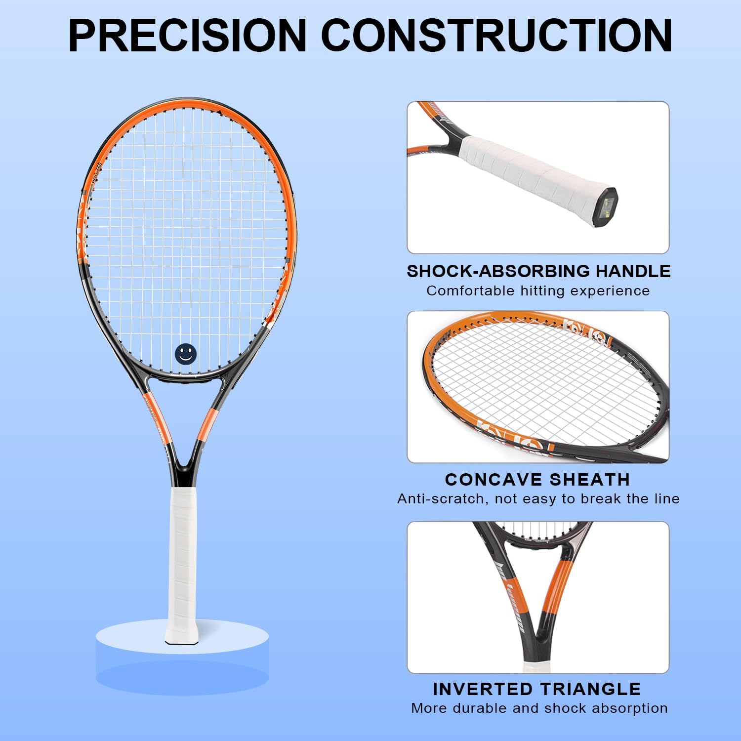 bo'weiqi 27" Recreational Tennis Racket Set 2 Players Lightweight Pre-Strung Tennis Racquets for Beginners, Including 3 Balls, 2 Overgrips, 2 Vibration Dampers and 1 Bag