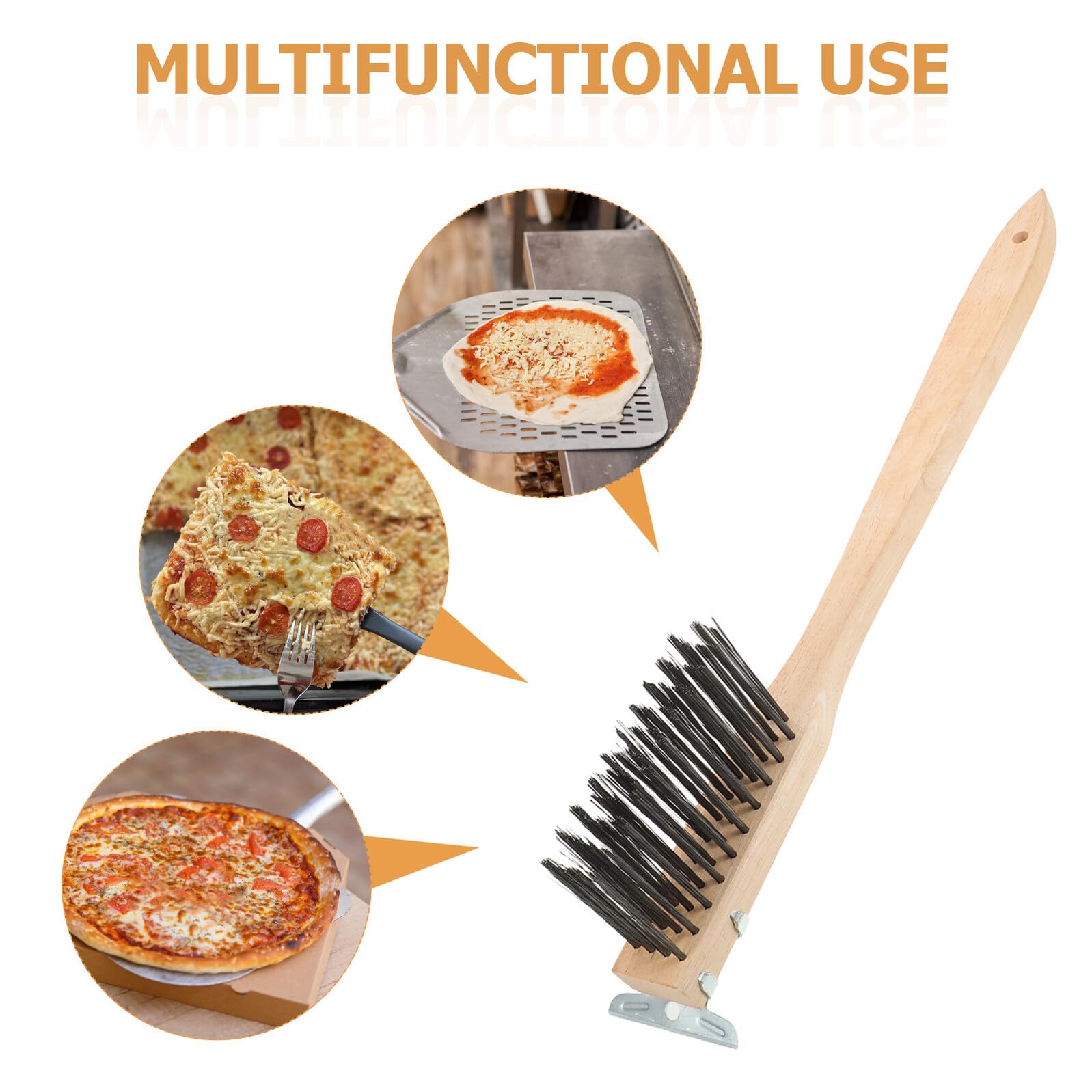 Cepillo para Limpiar Hornos y Parrillas de Pizza con Mango de Madera Ergonómico Cepillo de Alambre Desmontable para Horno y Barbacoa Beige Herramienta Resistente para Limpieza