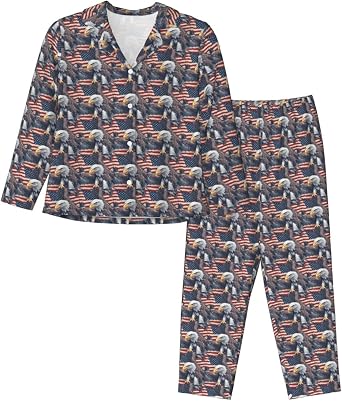 American Eagle Print Women'S Long Sleeve Matching Pajama Set Seasons Sleepwear Lounge Travel Nightwear
