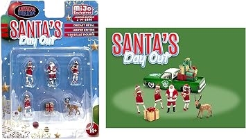 American Diorama Santas Day Out 164 Metal Figures Set AD-76508 4 Figures + 1 Reindeer + 1 Gift Box