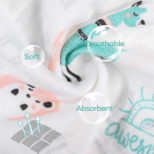 Miniatura 4 de Yoofoss Paquete de 10 paños de muselina para bebé, 100% algodón, para niños y niñas, grandes, 20 x 10 pulgadas, súper suaves y absorbentes de alpaca