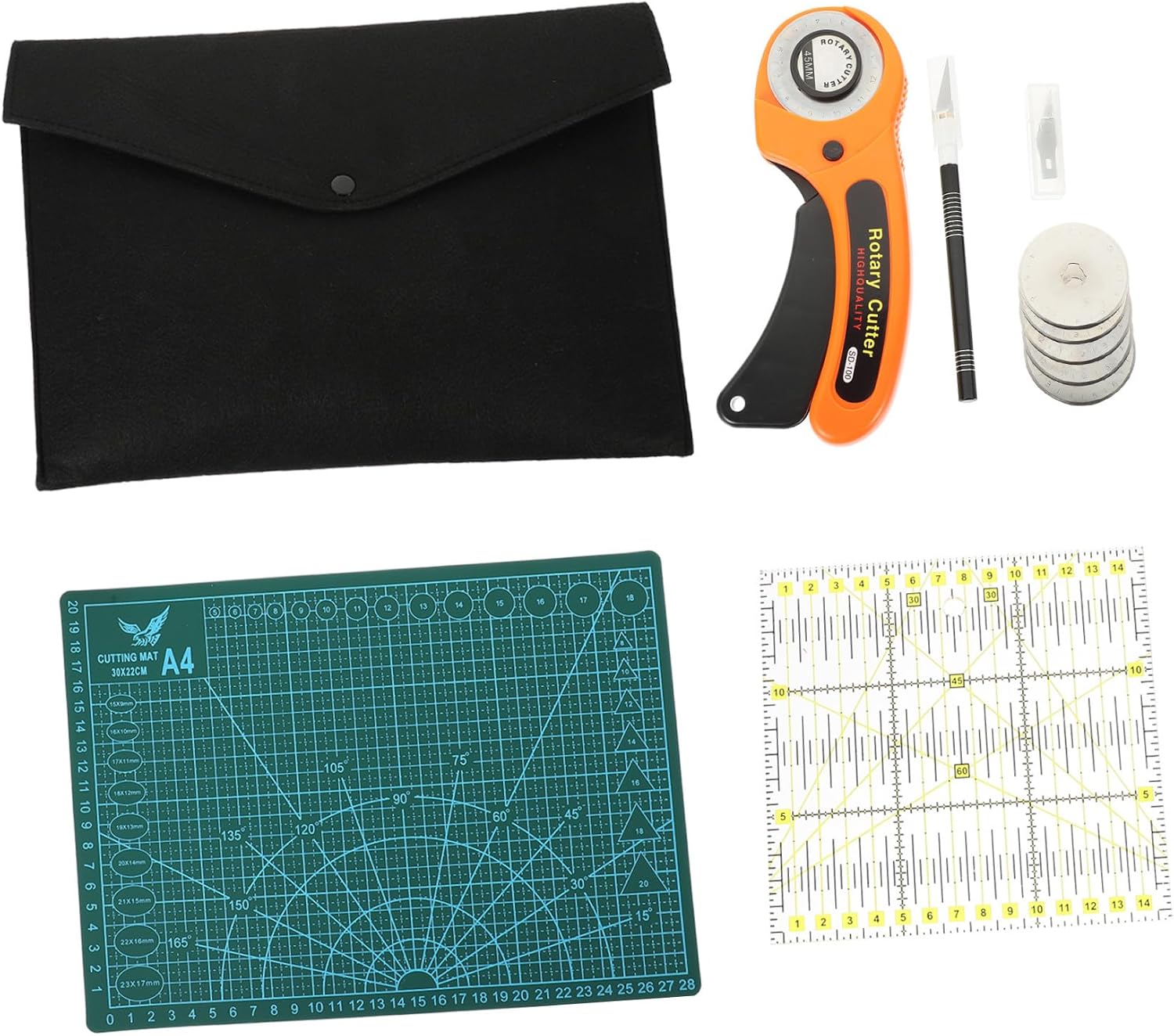 TEHAUX Home Rotary Cutter Kit Complete Fabric Cutting and Carving Tool Set for Diy Projects for Sewing Crafting and Quilting with Storage Bag