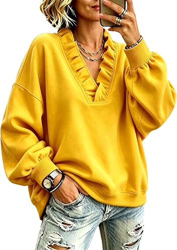 Ruffle Sweatshirt for Women Puff Long Sleeve Oversized Pullovers