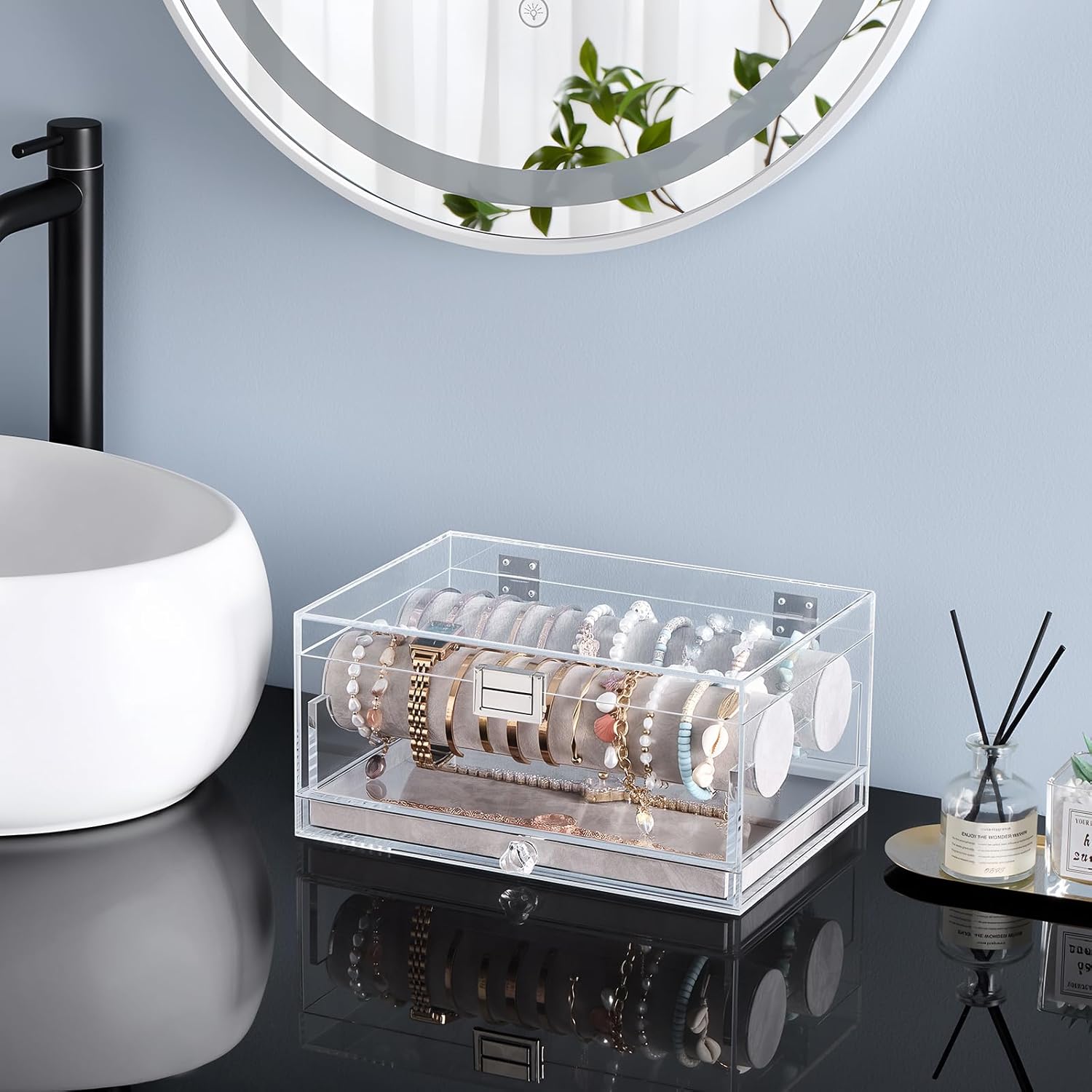 Lolalet Acrylic Bracelet Organizer Box, Clear Jewelry Display Holder for Bangles Watches, Jewellery Accessories Storage Case for Women -with Drawer - Image 7