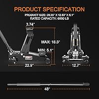 Vista 6 de Torin ATZ830023B Gato hidráulico de acero resistente para servicio/piso con bomba de elevación rápida de doble pistón, capacidad de 3 toneladas