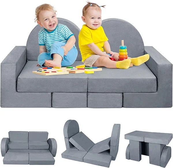 WENRENER 7PCS Kids Play Couch, 2025 Premium Modular Kids Play Couch for Toddler Child, Kid Foam Sofa for Bedroom Playroom Toyroom, Prefect Gift for Creative Girls & Boys (Grey)