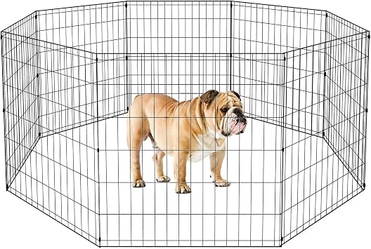 BestPet | حظيرة لعب قابلة للطي للكلاب | 30 بوصة، 8 ألواح | حظيرة تمارين معدنية للحيوانات الأليفة | سياج داخلي وخارجي محمول للكلاب مع باب | بيت آمن للحيوانات الأليفة قابل للإزالة ومقاوم للصدأ | سهل التجميع