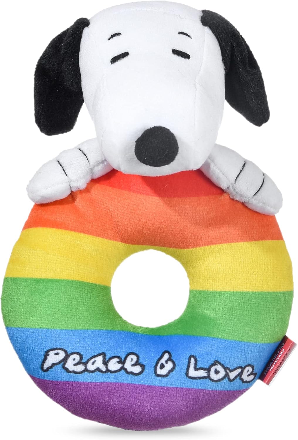 Peanuts: 8″ Snoopy Peace & Love Plush Ring Squeaker Pet Toy | Peanuts for Pets 8″ Snoopy Love Squeaky Pet Toy | Peanuts Dog Toys, Snoopy | Love Gifts for Pets, Snoopy Rainbow Toys for Dogs