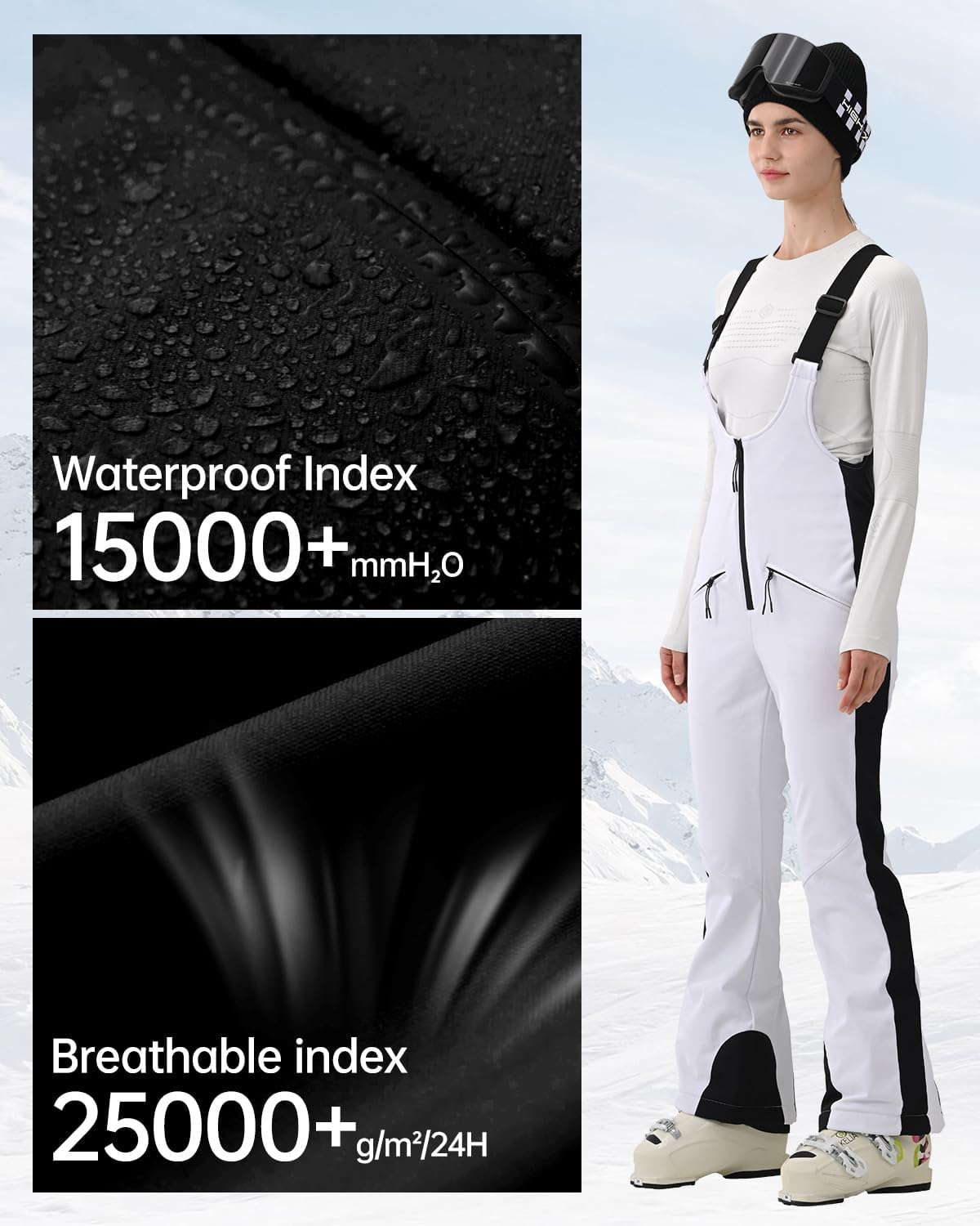 Womens Ski Bib Pants Slim Fit Soft Shell Snow Skinny Fitted Snowboard Insulated Waterproof Windproof Warm - Image 4