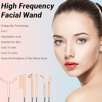 TUMAKOU High Frequency Facial Wand - Orange High Frequency Facial Device Machines for Skin Face Hair - High Frequency Wand with 6 Different Glass Tubes