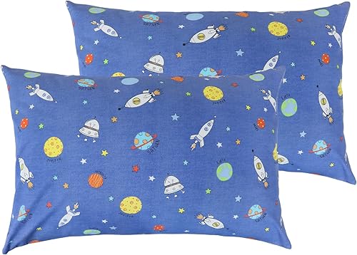 Fundas de almohada espaciales para niños pequeños, paquete de 2 fundas de almohada de algodón, fundas de almohada suaves de viaje con cierre de