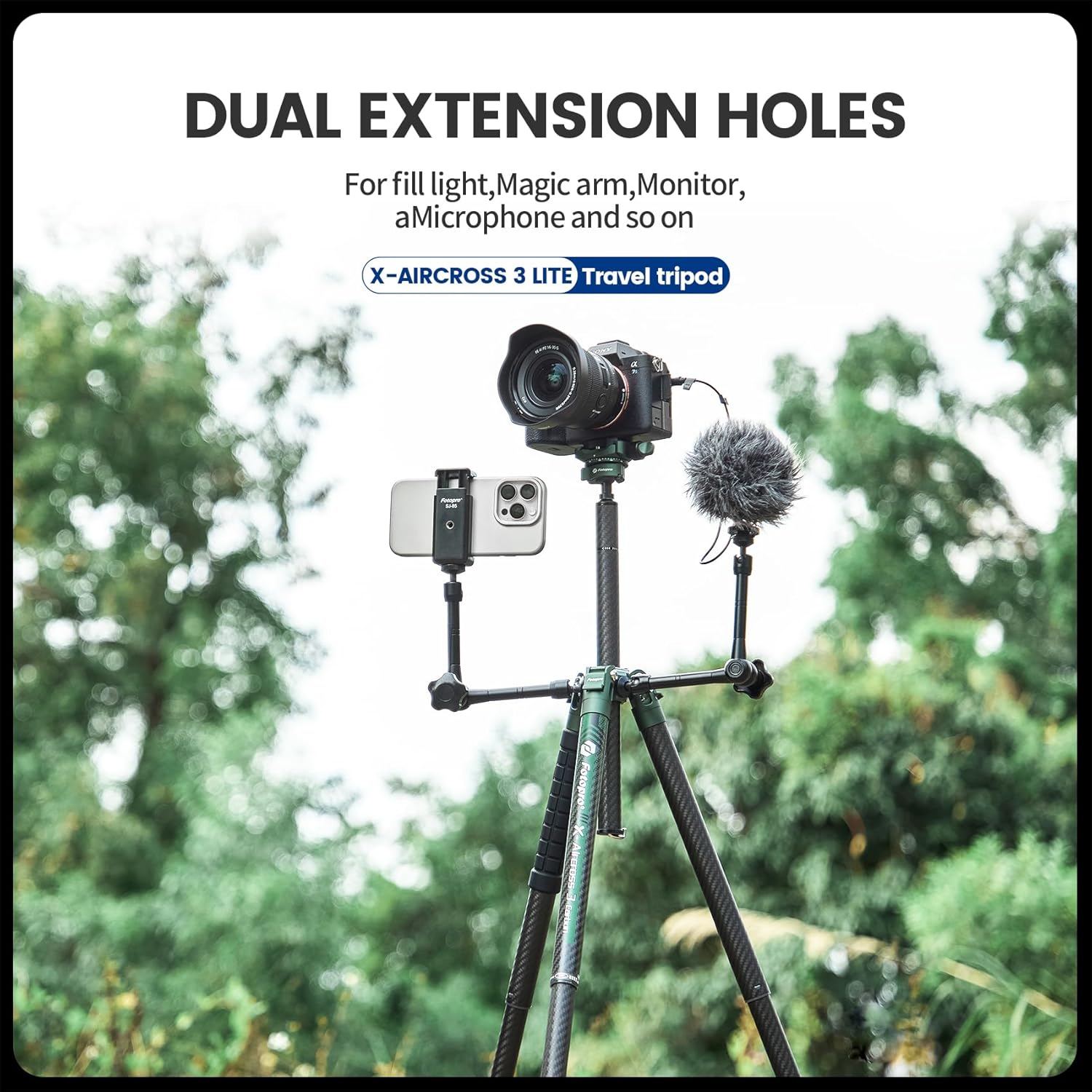 Fotopro Carbon Fiber Tripod 51 Inch 360 Degree Ball Head Quick Release Plate Lightweight Camera Tripod for Travel Tripod Folded Height Only 13.9",Max Loads up to 17.6lbs,Green