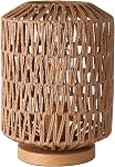 KUNJOULAM Farmhouse Rattan Lampe de table, Rattan Wicker Lampe de Table en métal Base, main Boho lampe de lit pour chambre à coucher Salon Maison Bureau