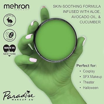 Mehron Makeup Paradise Makeup AQ Refill Size | Stage & Screen Performance, Face & Body Painting, Beauty, Cosplay, and Halloween | Water Activated Face Paint, Body Paint 1.4 oz (40 g) - Light Green