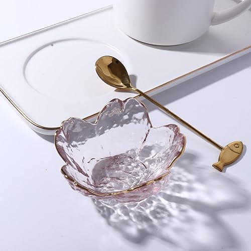 Miniatura 6 de Leadigol 2 platos de condimentos, pequeños platos de vidrio con flores rosas, cuencos de salsa de soja, cuenco decorativo con forma de flor de