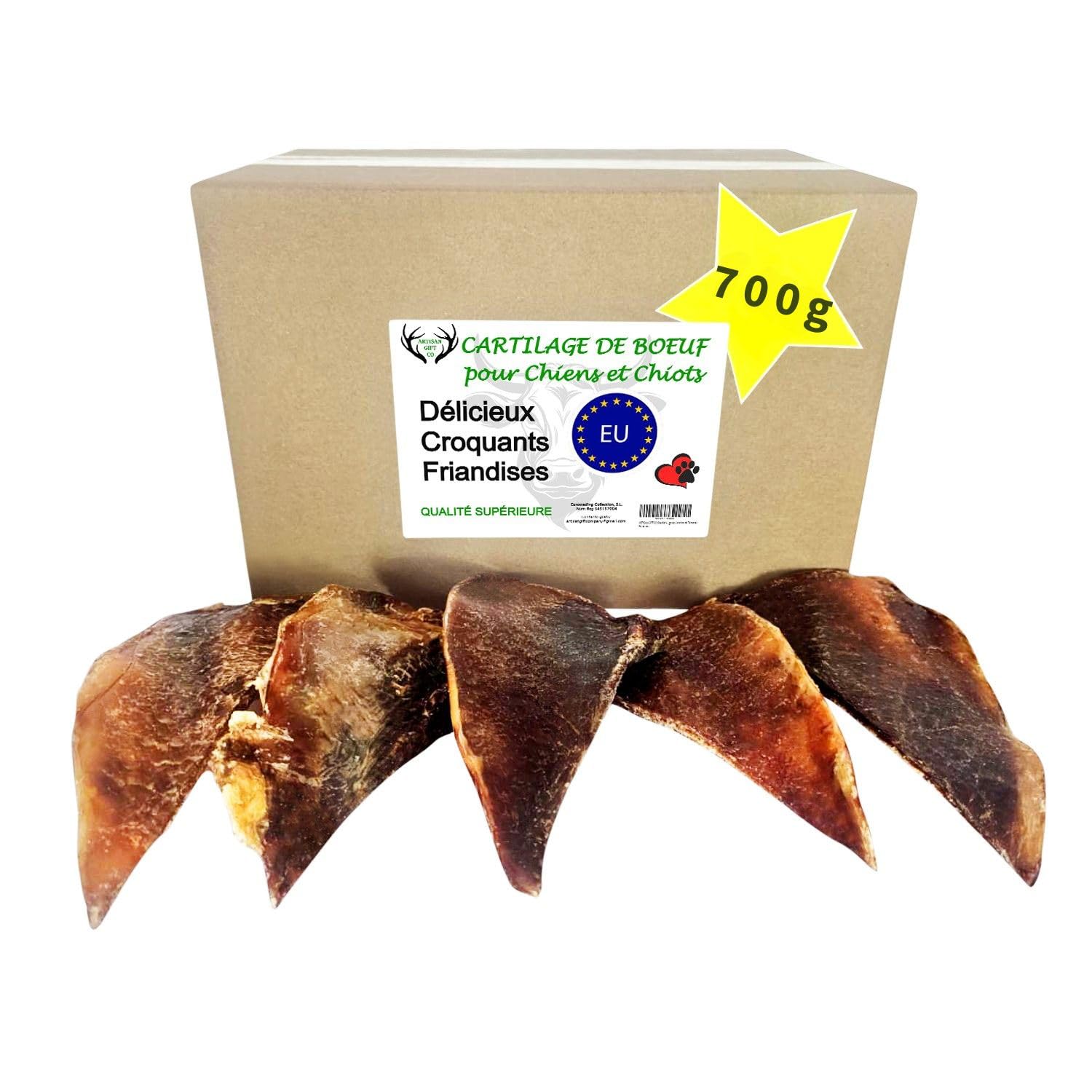 Friandises Naturelles pour Chiens, Cartilage de bœuf – Lot 700g. | Mastication Déshydratée Savoureuse et Saine