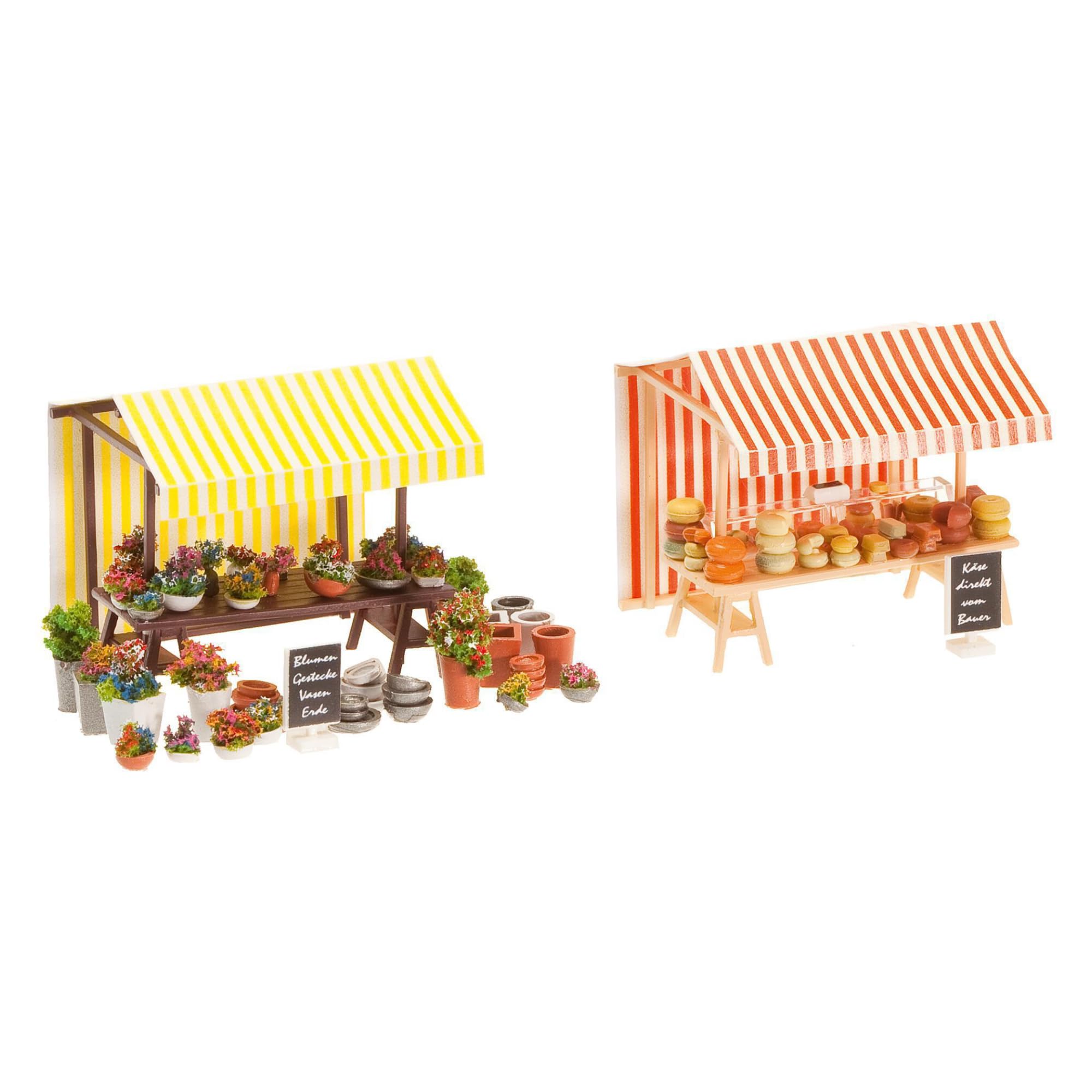 FALLER FA180614 - Wochenmarkt II Blumen- und Käsestand, Weiss/Opulenter Garten