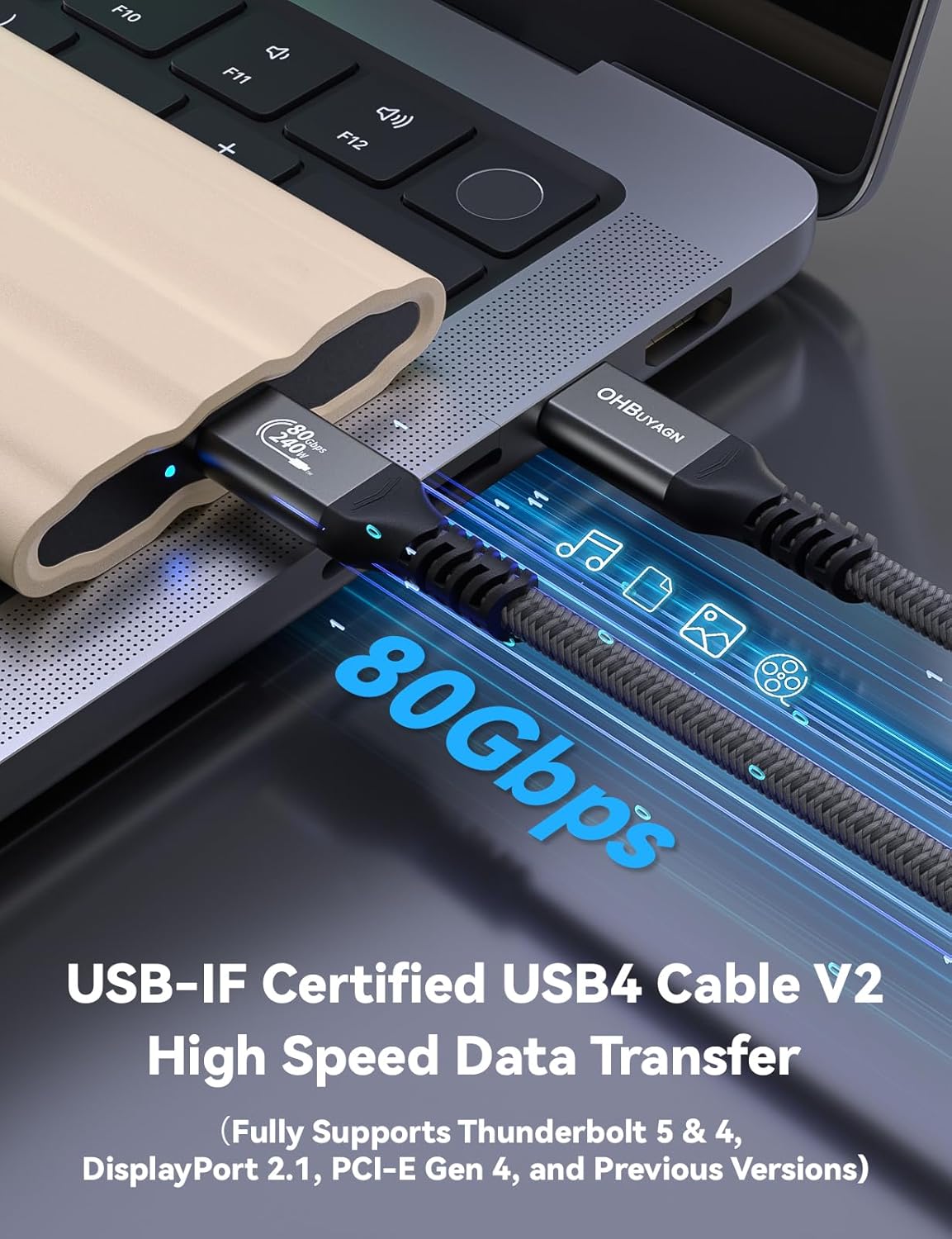 80Gbps USB 4 Cable for Thunderbolt 5 Cable, [USB-IF Certified] 120Gbps USB C Data Cable, PD 240W Fast Charging, 16K/8K USB C Monitor Cable for Thunderbolt 4, MacBook,SSD,Dell,HP,Lenovo Laptop (3.3FT) - Image 2