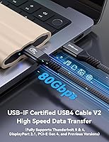 Vista 2 de 80Gbps USB 4 Cable for Thunderbolt 5 Cable, [USB-IF Certified] 120Gbps USB C Data Cable, PD 240W Fast Charging, 16K/8K USB C Monitor Cable for