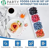 Vista 5 de Party Bargains Bandeja rectangular seccional desechable blanca (paquete de 4) de 5 x 16 pulgadas. Bandeja de plástico con 4 compartimentos