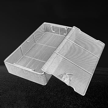 304 Stainless Steel Sterilization Basket with Lid, Medical Instrument Tray Sterilization Baskets,Mesh Perforated Baskets Sterilization Tray,for Hospital,50 * 30 * 7cm,Mesh 4mm