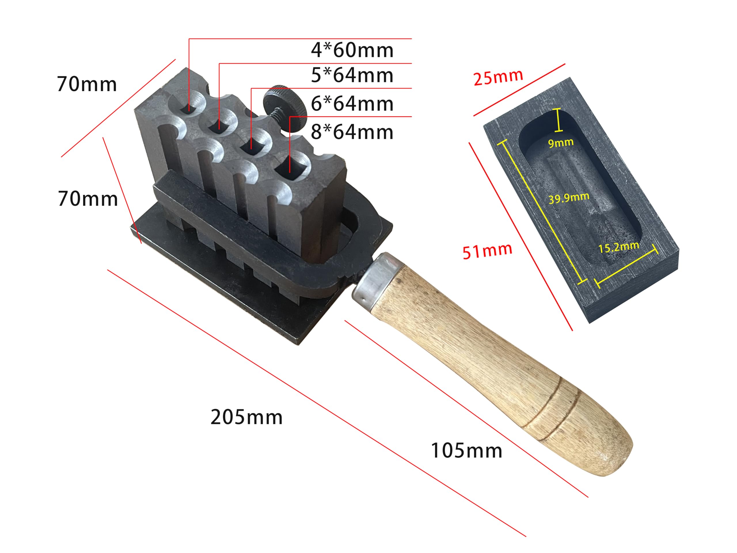 2-in-1-Drahtplatten-Barrenform, wendbar, 4 quadratische Löcher | Schmelzguss-Veredelung, Gold, Silber, Kupfer, Aluminium, Messing, Edelmetalle