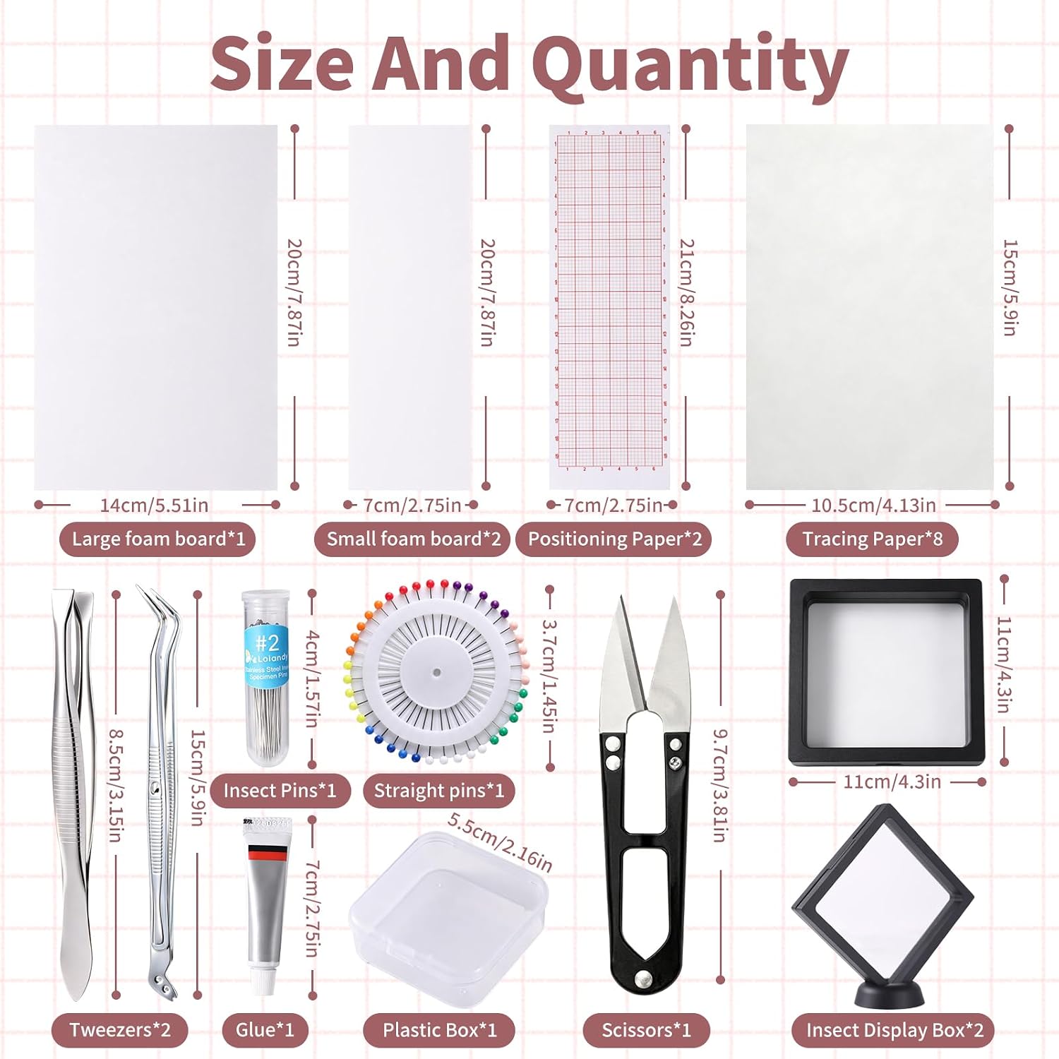 Ceutily Insect Pinning Kit - Foam Board, Coordinate & Wings Pressing Paper, Insect Pins, Butterfly Pins, Scissors, 2 Display Cases - Bug Pinning Kit for Taxidermy Supplies, Beginners(Color 1)