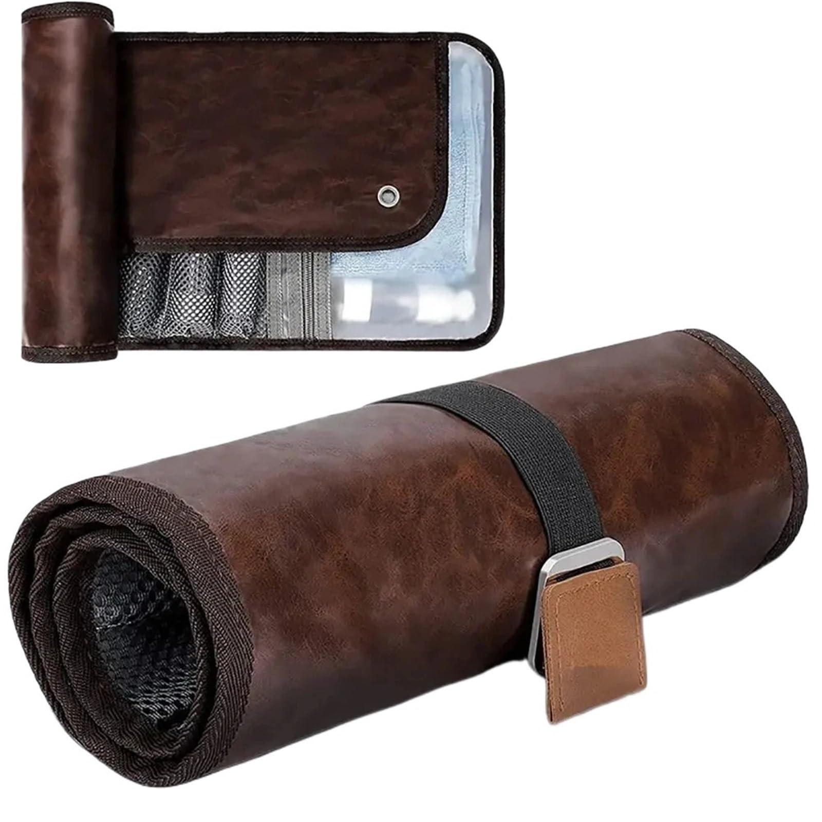 Trousse Uomo Borsa da toilette viaggio for uomo, kit Dopp arrotolabile universale igienico resistente all'acqua in pelle