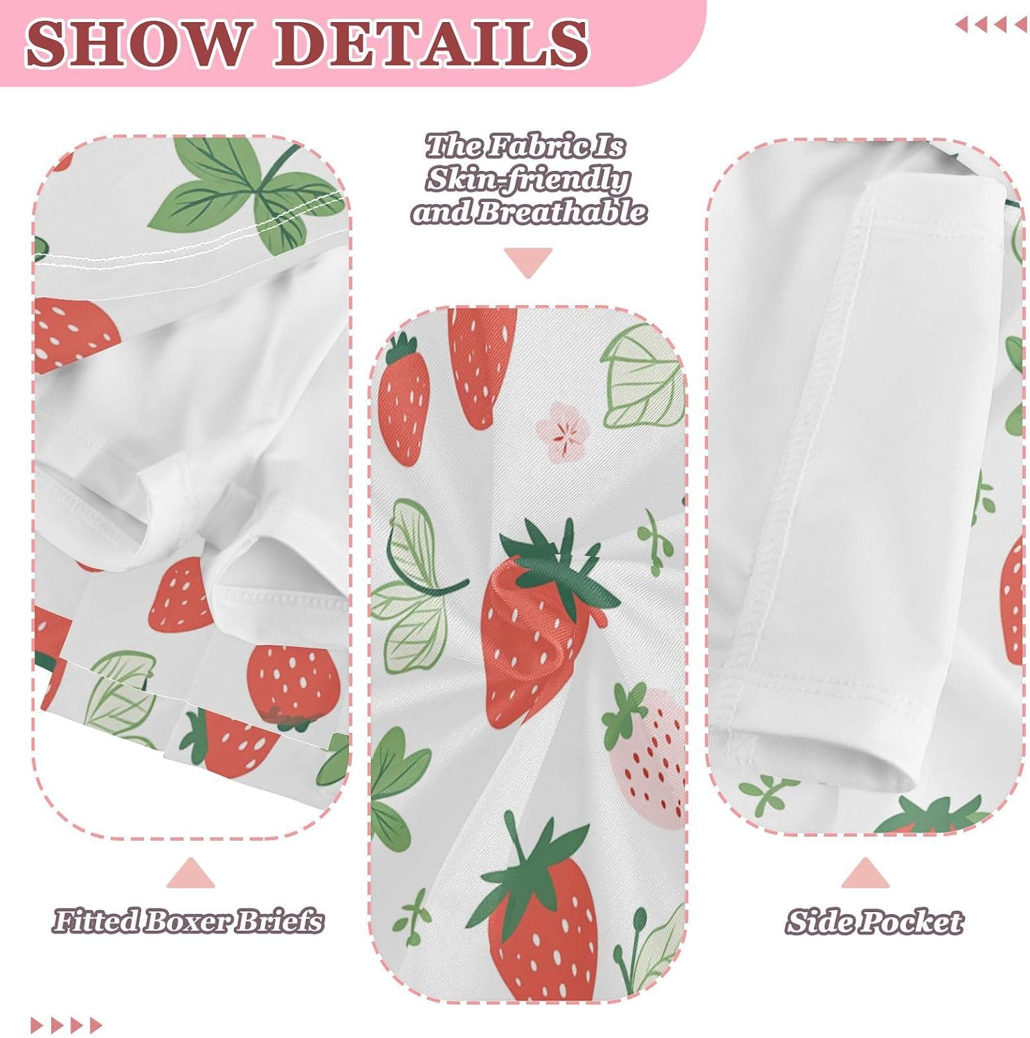 visesunny Pink Red Strawberry Leaf Girl's Golf Skirt Athletic Tennis Skort Sport Activewear with Double Layer Pockets