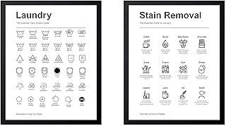 Poster Master 2-Piece Essential Guide for Laundry Print - Stain Removal Poster - Infographic Art - Black & White Design - Symbols & Instructions Art - Laundry Room Decor - 8x10 UNFRAMED Wall Art