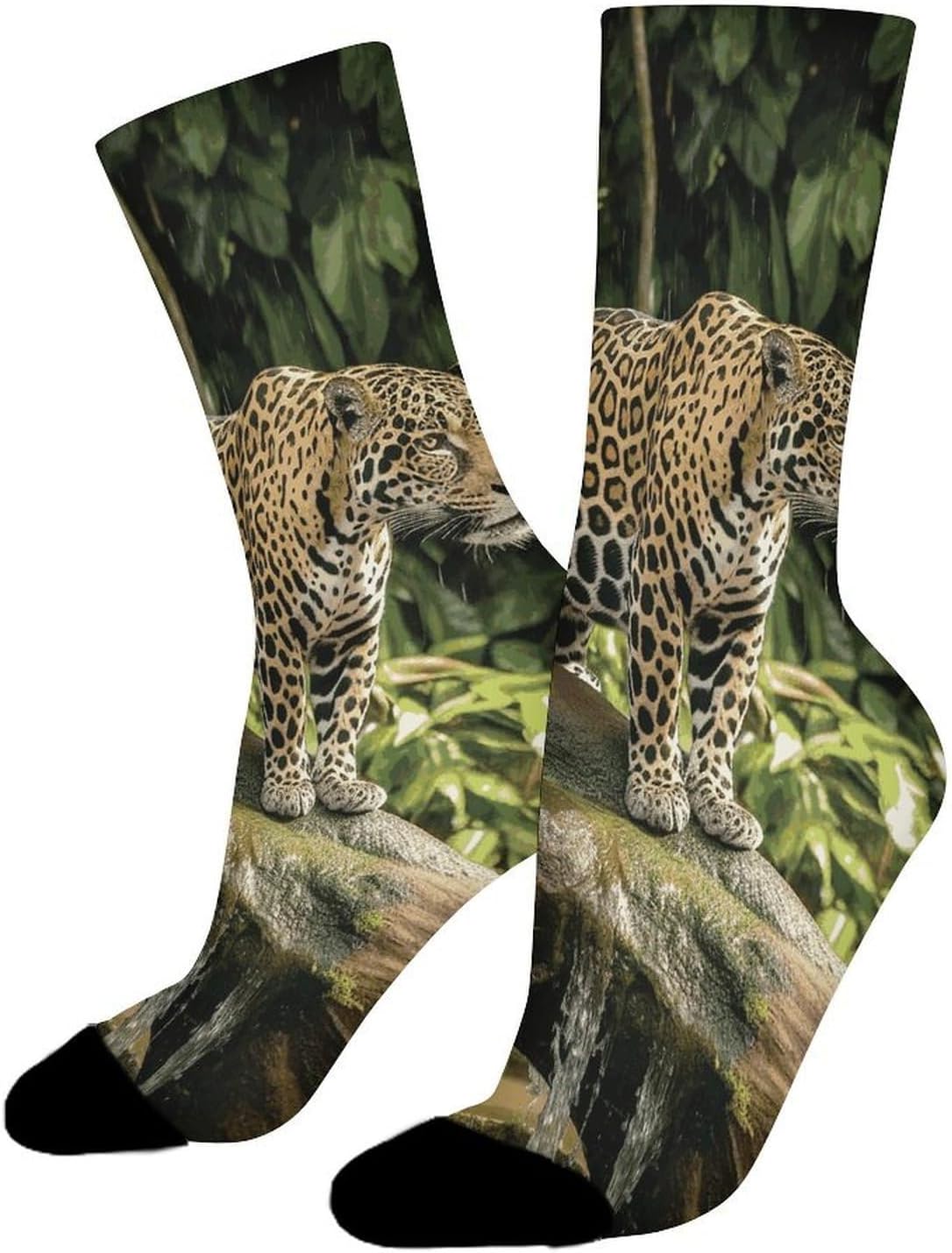 Moisture Wicking Socks, Breathable, Lightweight Crew Sock, Casual | Cat on Tree Trunk Waterfall Work Socks for Women Men, Elastic Soft Boot Socks for Travel, Seamless